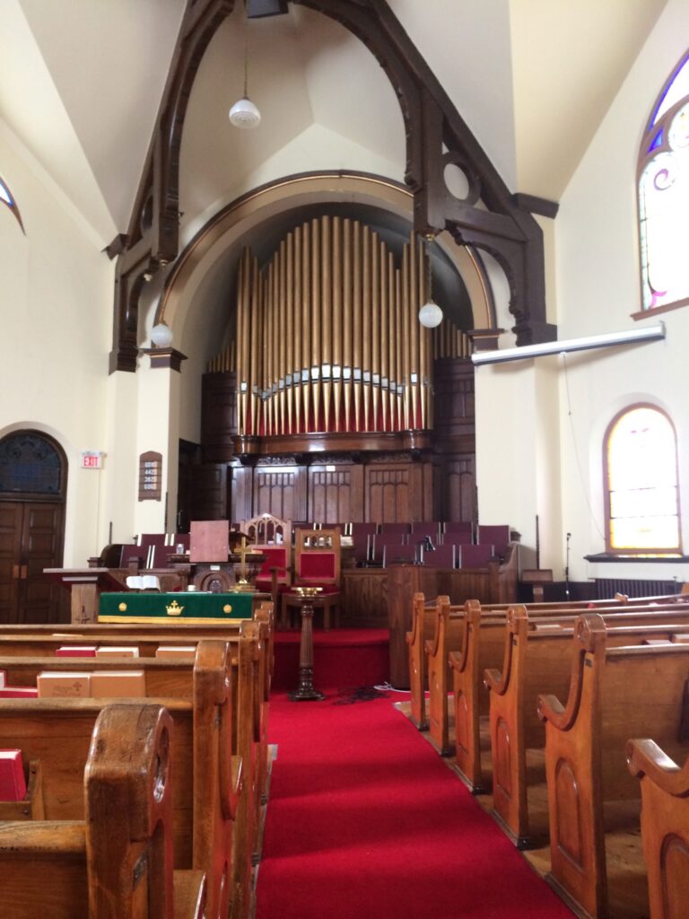 The inside of the sanctuary at College Ave United Church.